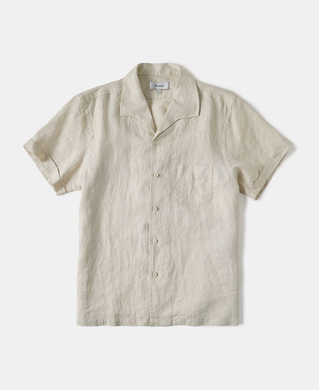 1950s Italian Collar Linen Short Sleeve Shirt - Beige