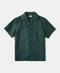 1950s Italian Collar Linen Short Sleeve Shirt - Dark Green
