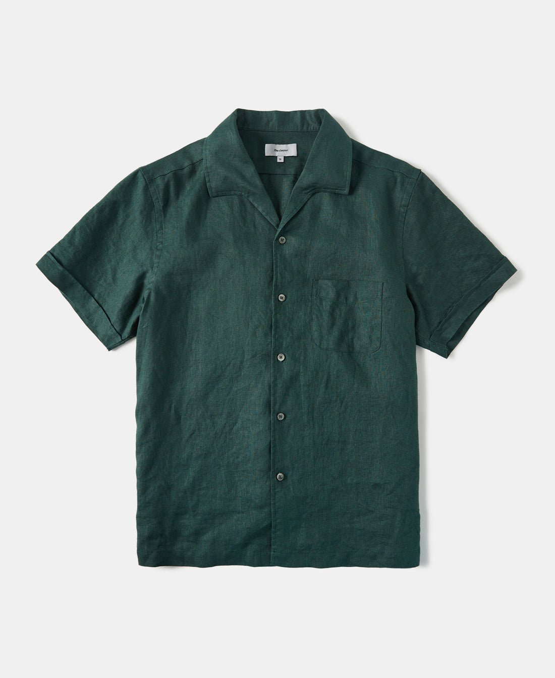 1950s Italian Collar Linen Short Sleeve Shirt - Dark Green