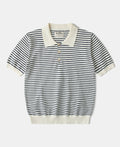 Nautical Fine Stripe Cotton Knit Polo - White Black Stripe