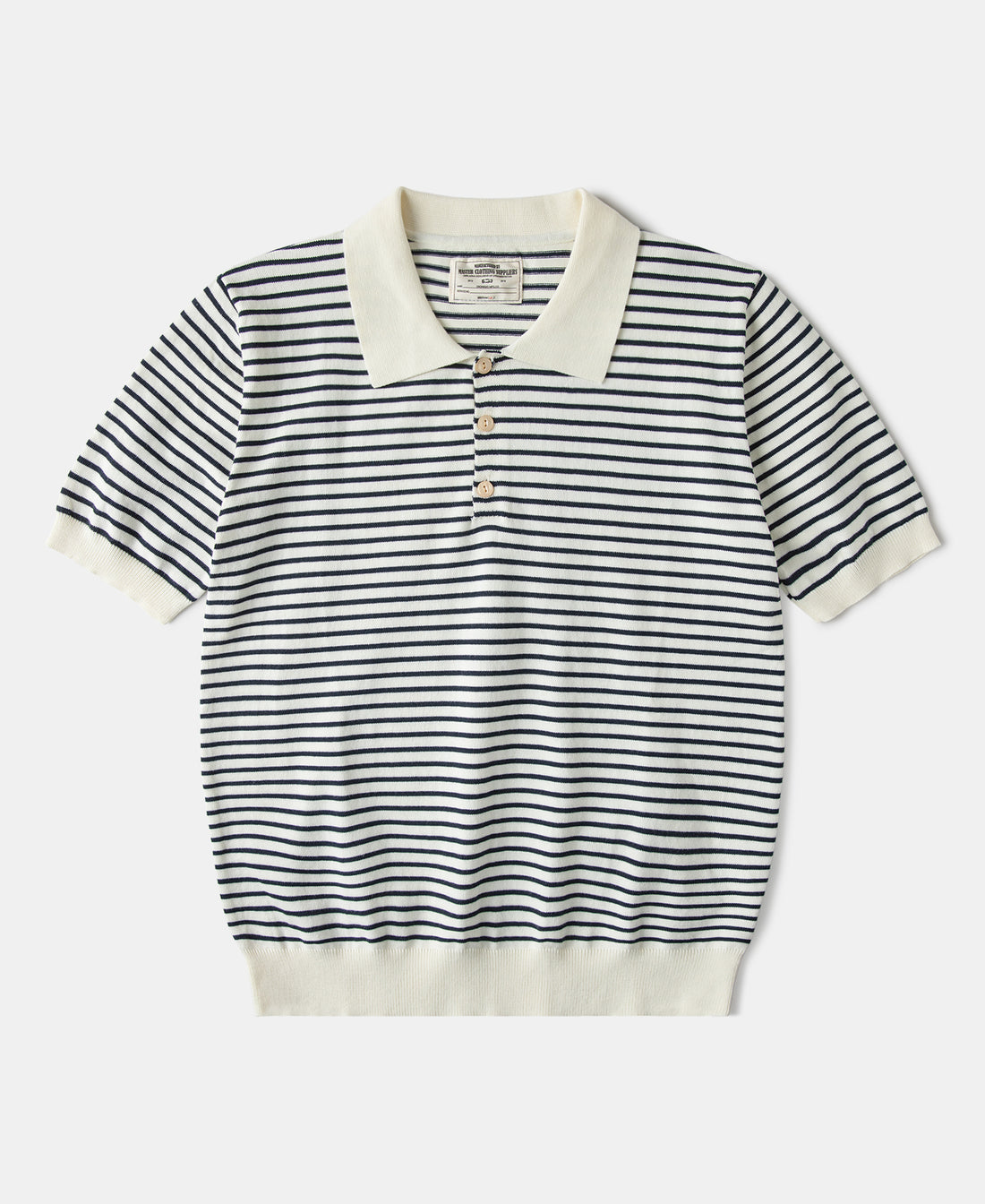 Nautical Fine Stripe Cotton Knit Polo - White Black Stripe