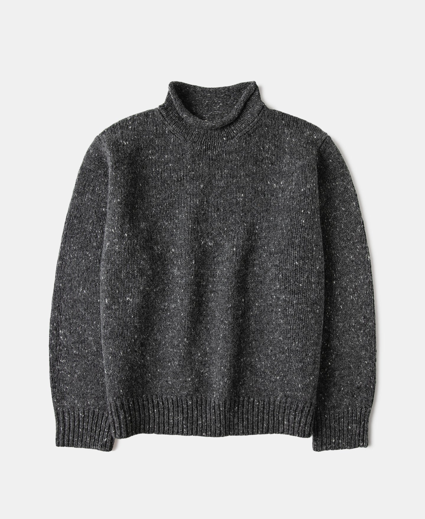 Roll Neck Pure Wool Fisherman Sweater - Dark Gray