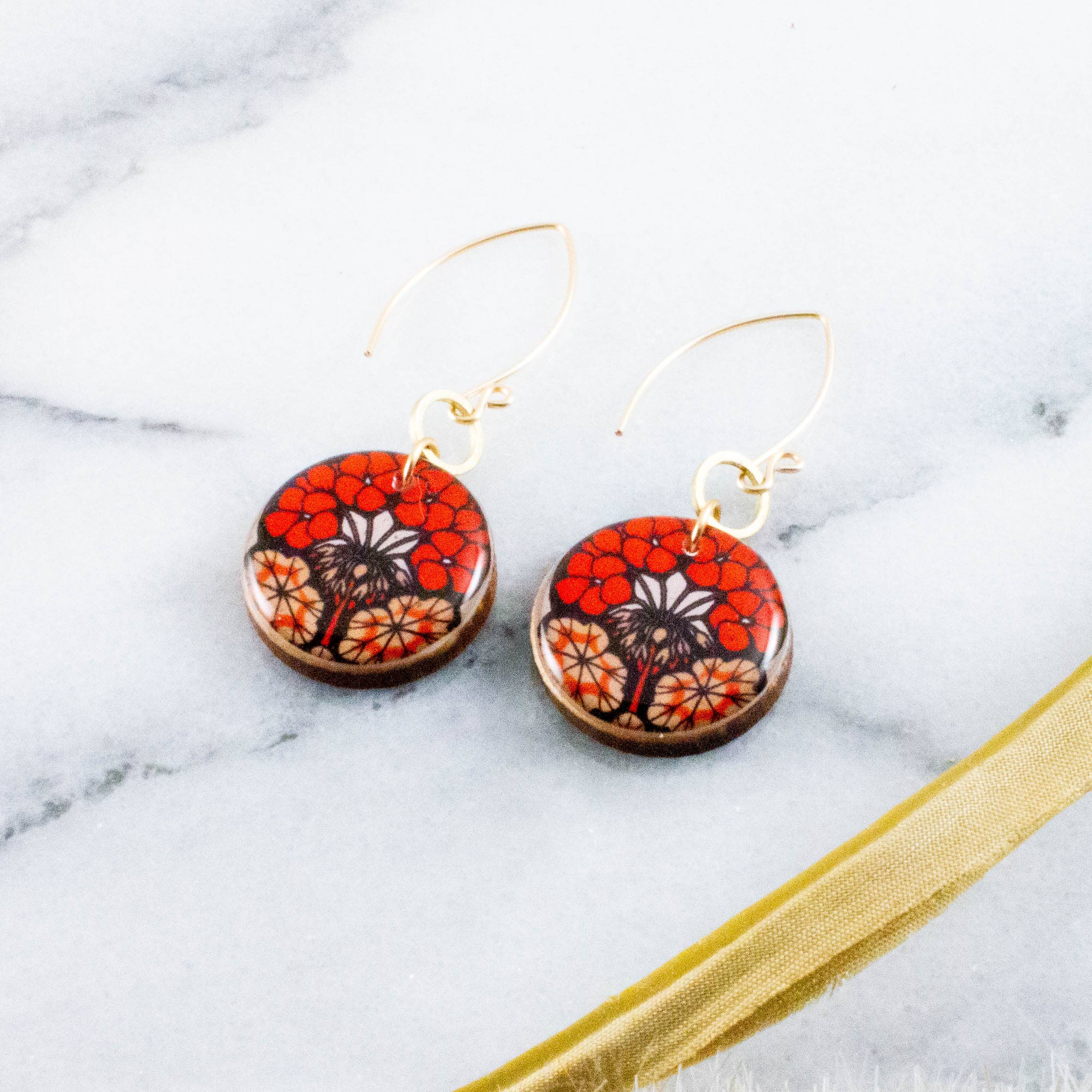 Vintage Art Nouveau Floral Circle Earrings