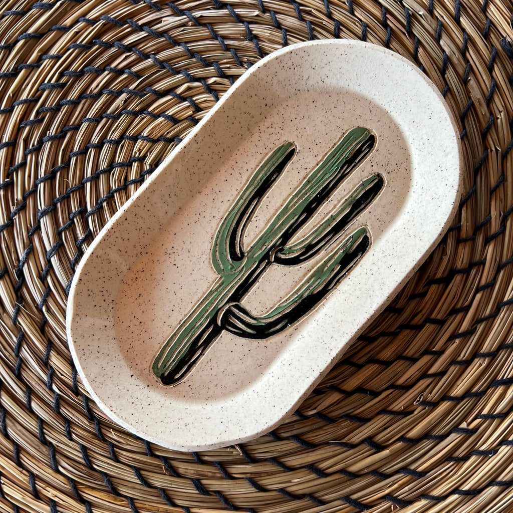 Saguaro Cactus Sgraffit Trinket Dish