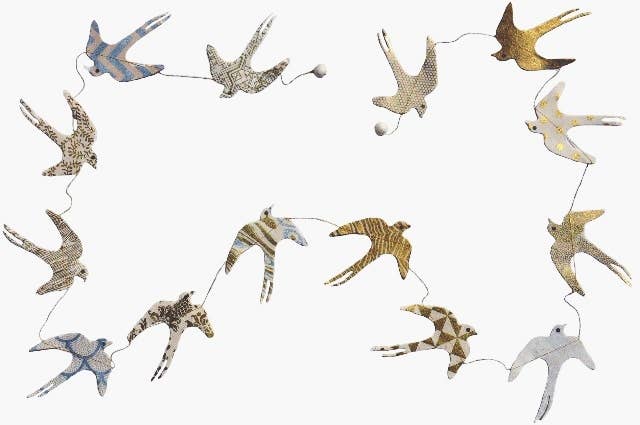 5ft Paper Garland Metallic swallows.