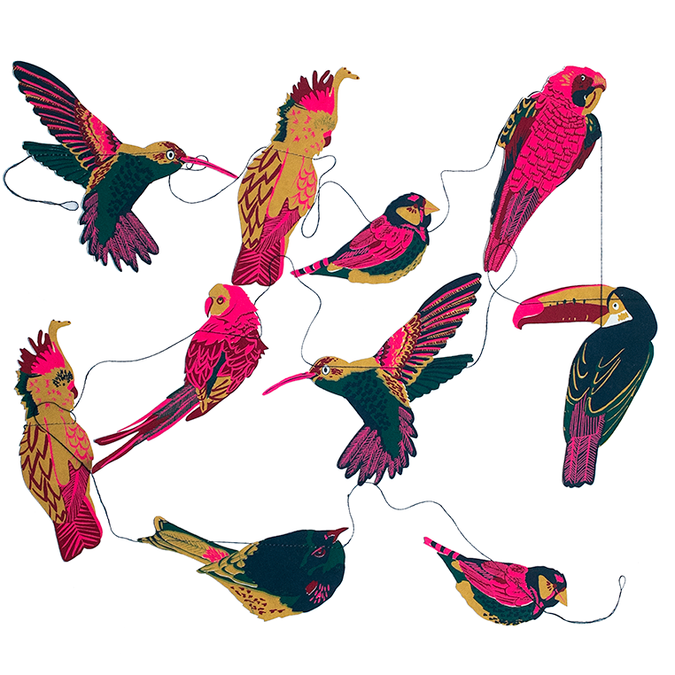 TROPICAL BIRDS SEWN GARLAND