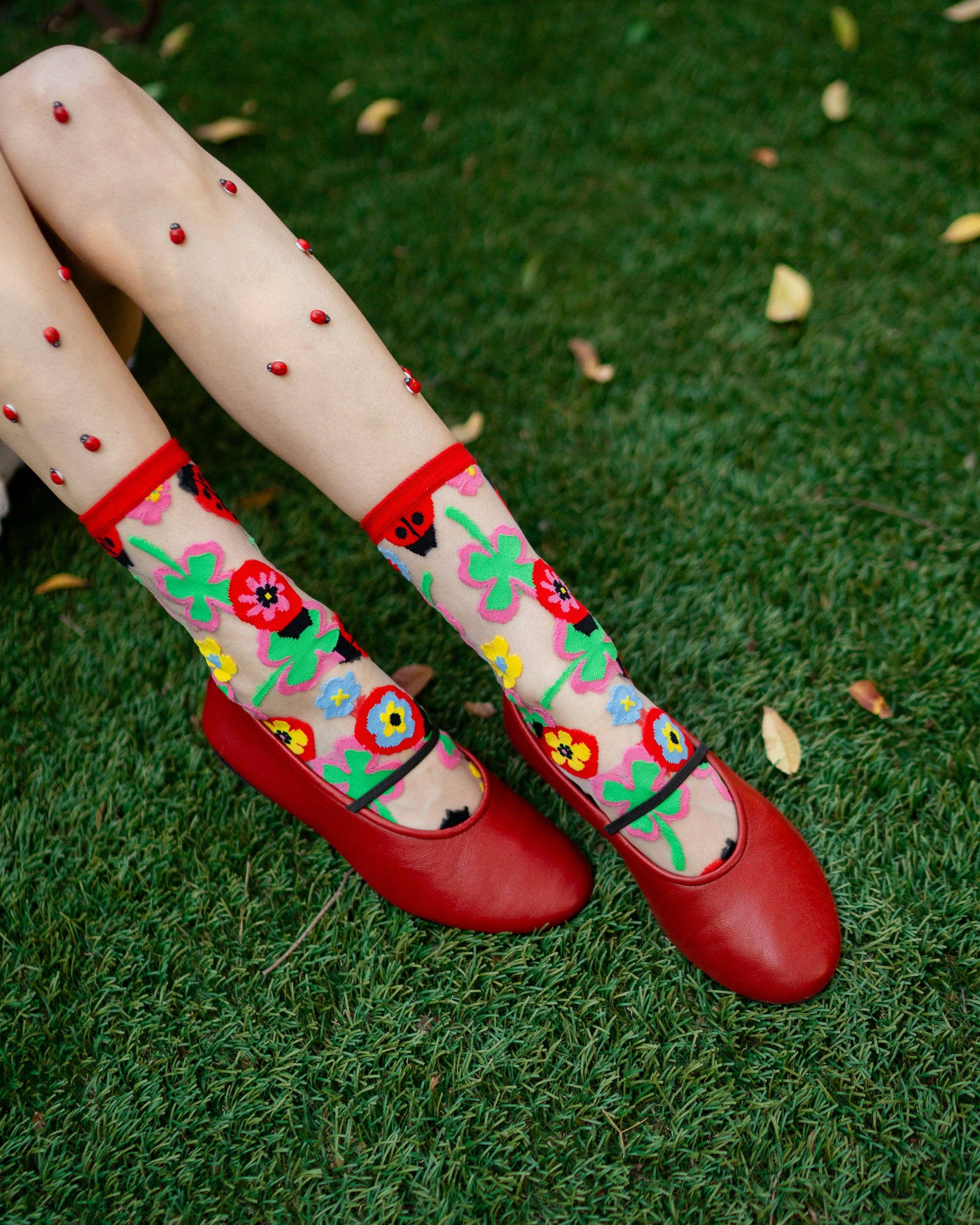 Lucky Ladybug Sheer Crew Sock
