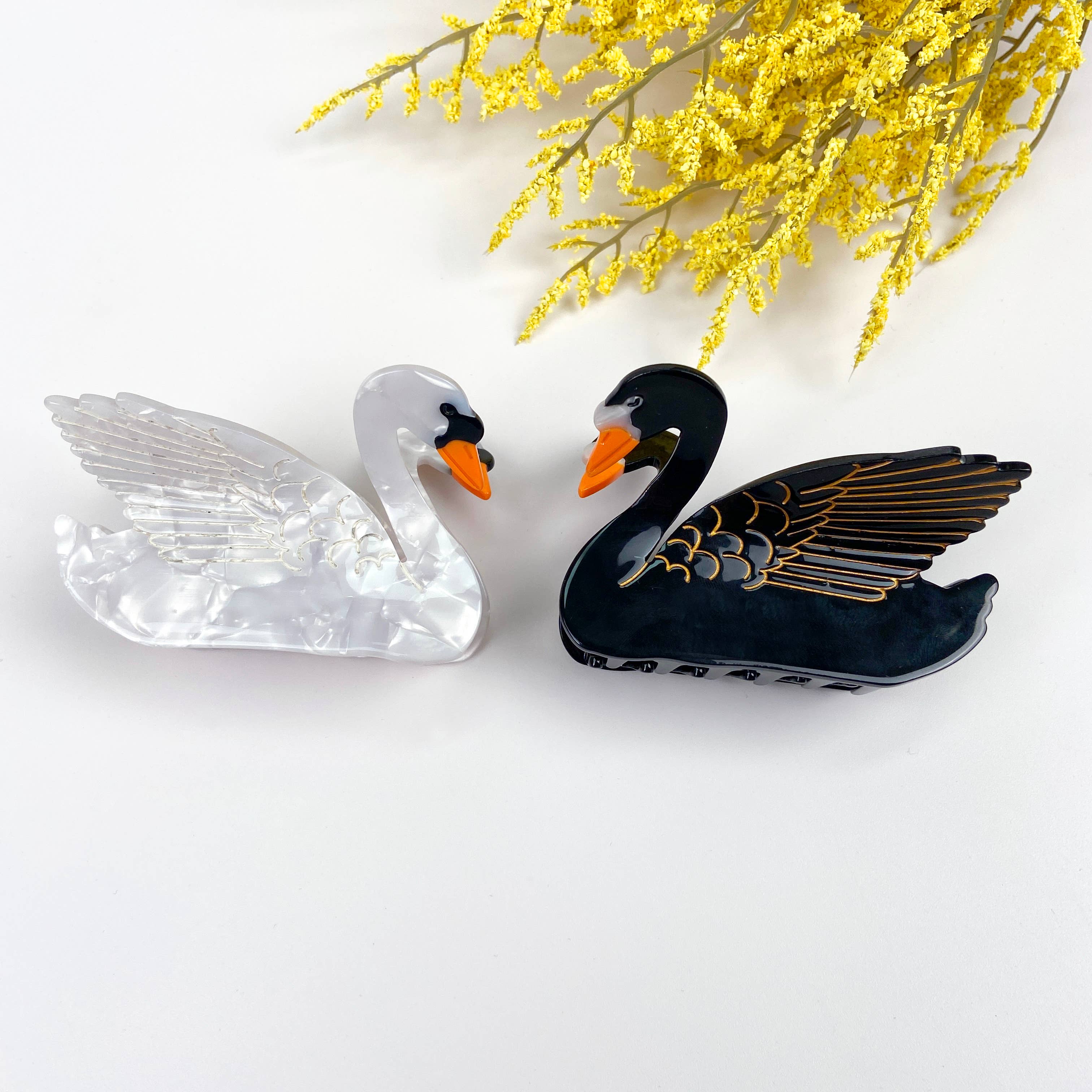 Acetate black and white swan hair claw clip