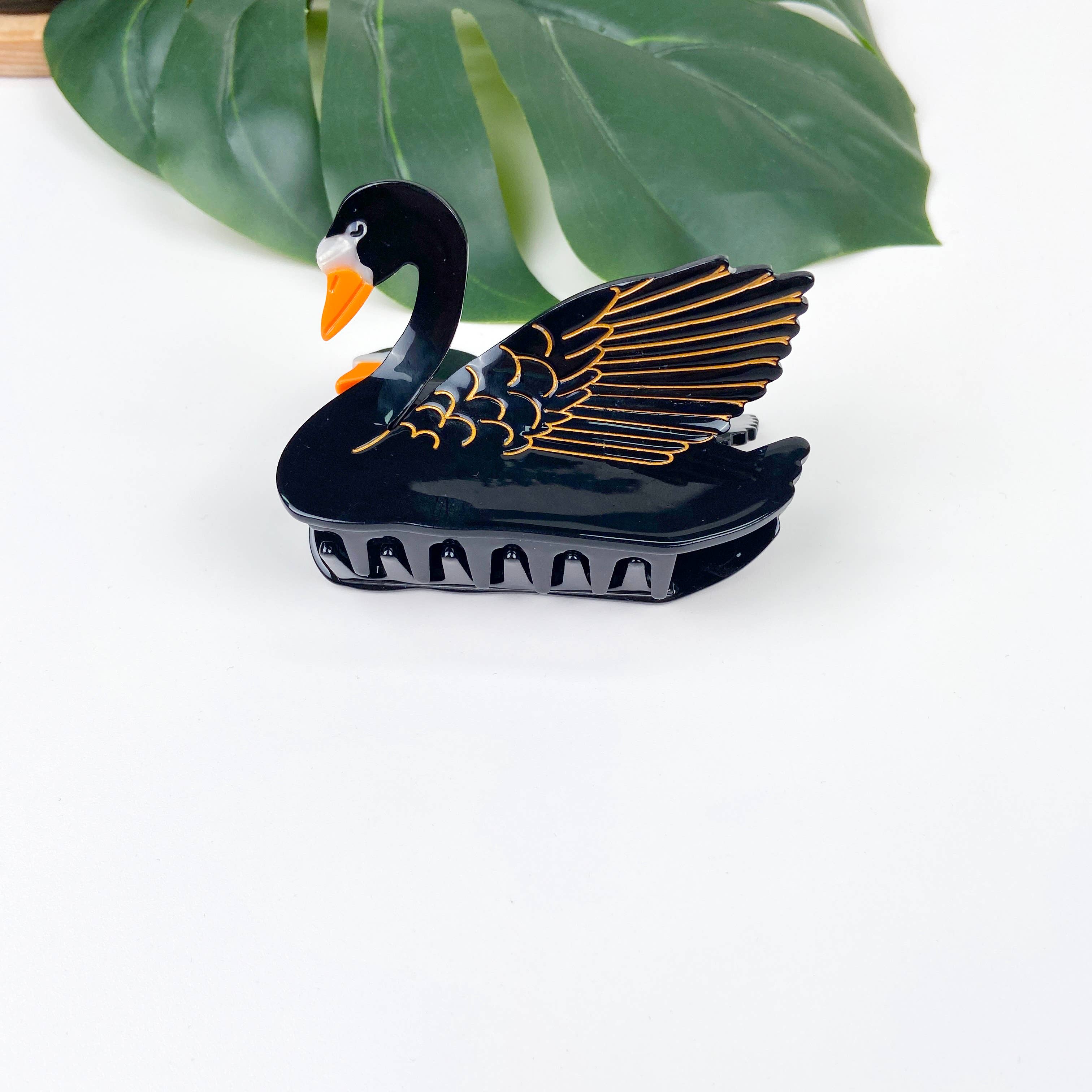 Acetate black and white swan hair claw clip