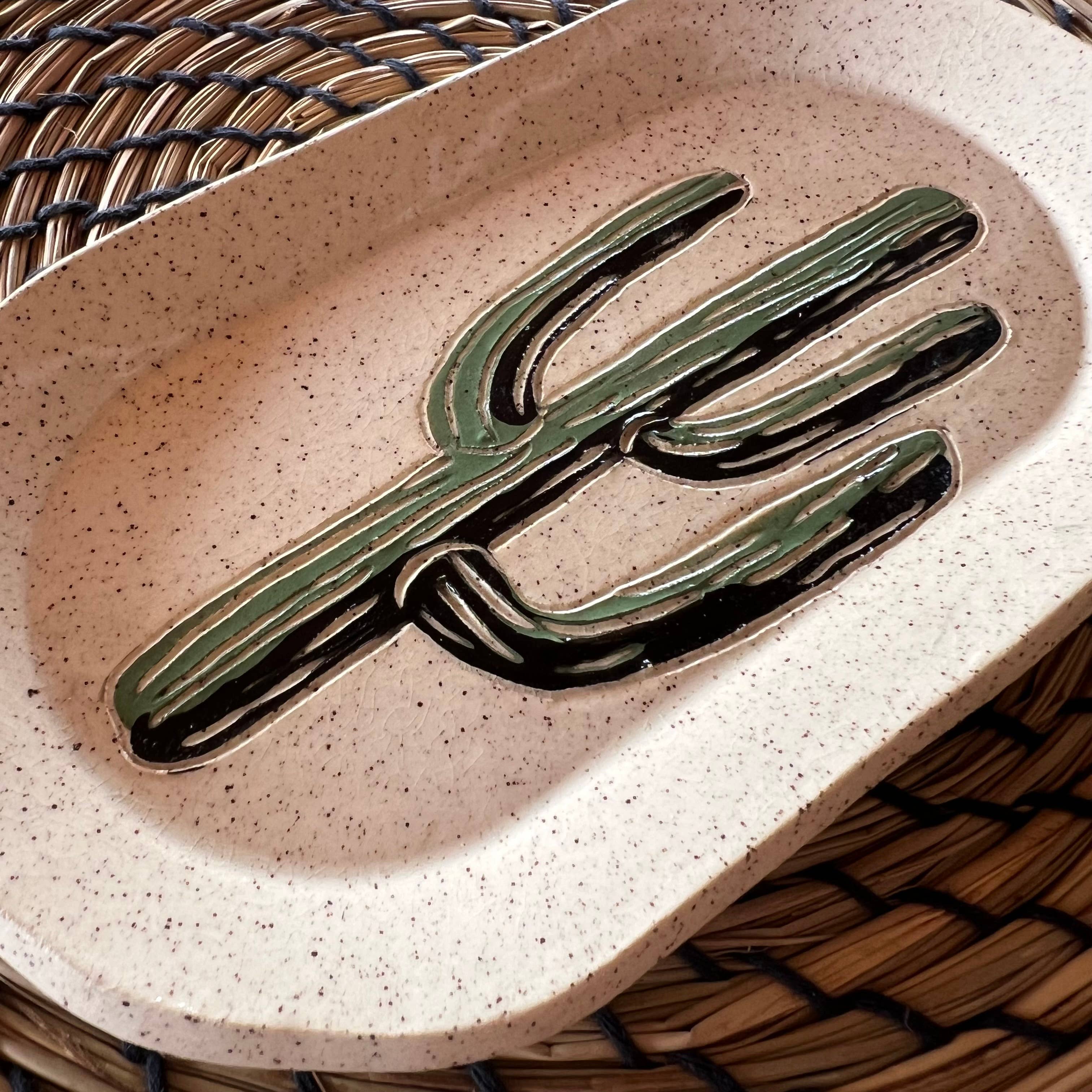 Saguaro Cactus Sgraffit Trinket Dish