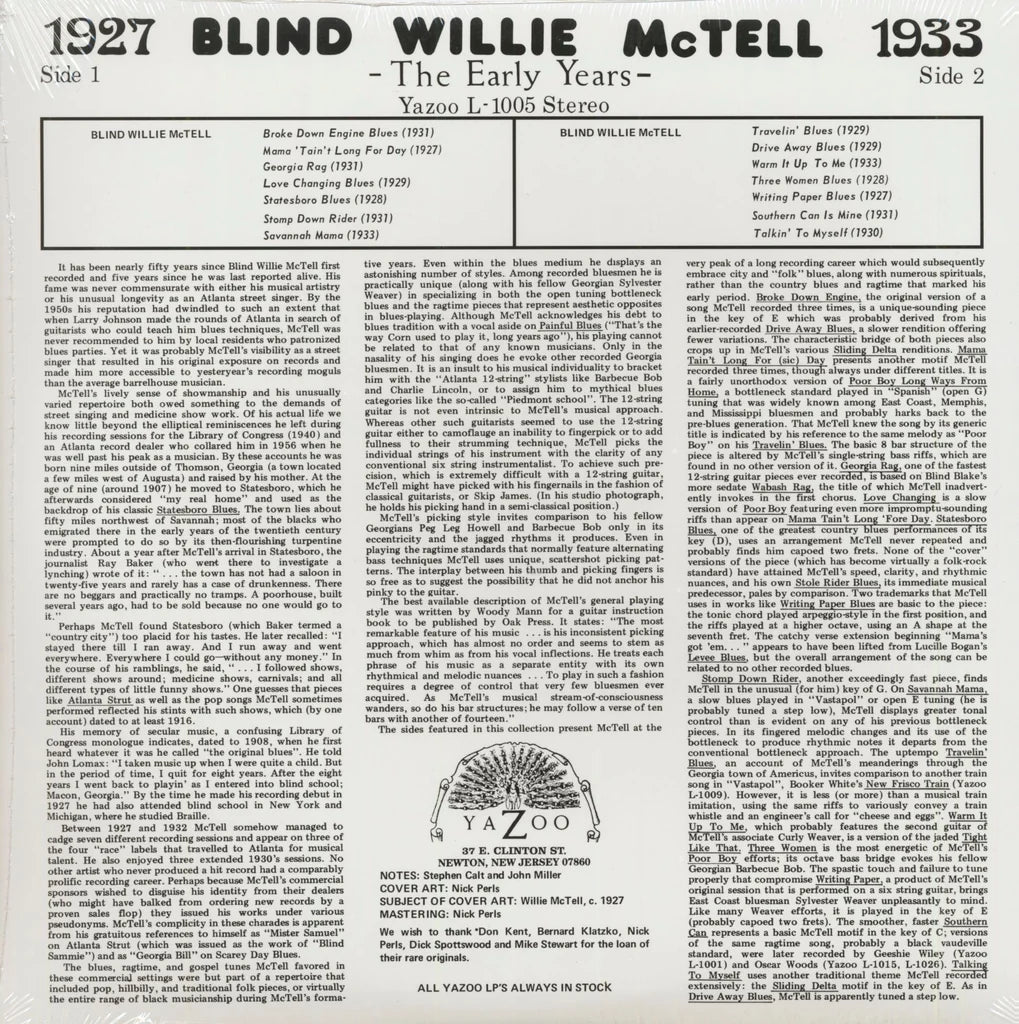 Blind Willie McTell - Early Years LP