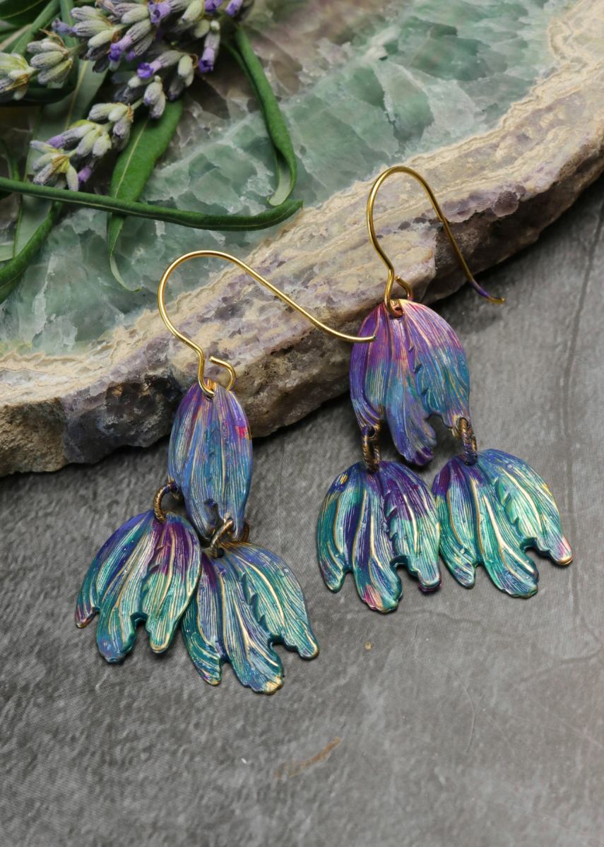 Garden Foliage Hand Patina Earrings