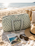 Large Hand Block Printed Duffle Bag - Mogra Green & Blue
