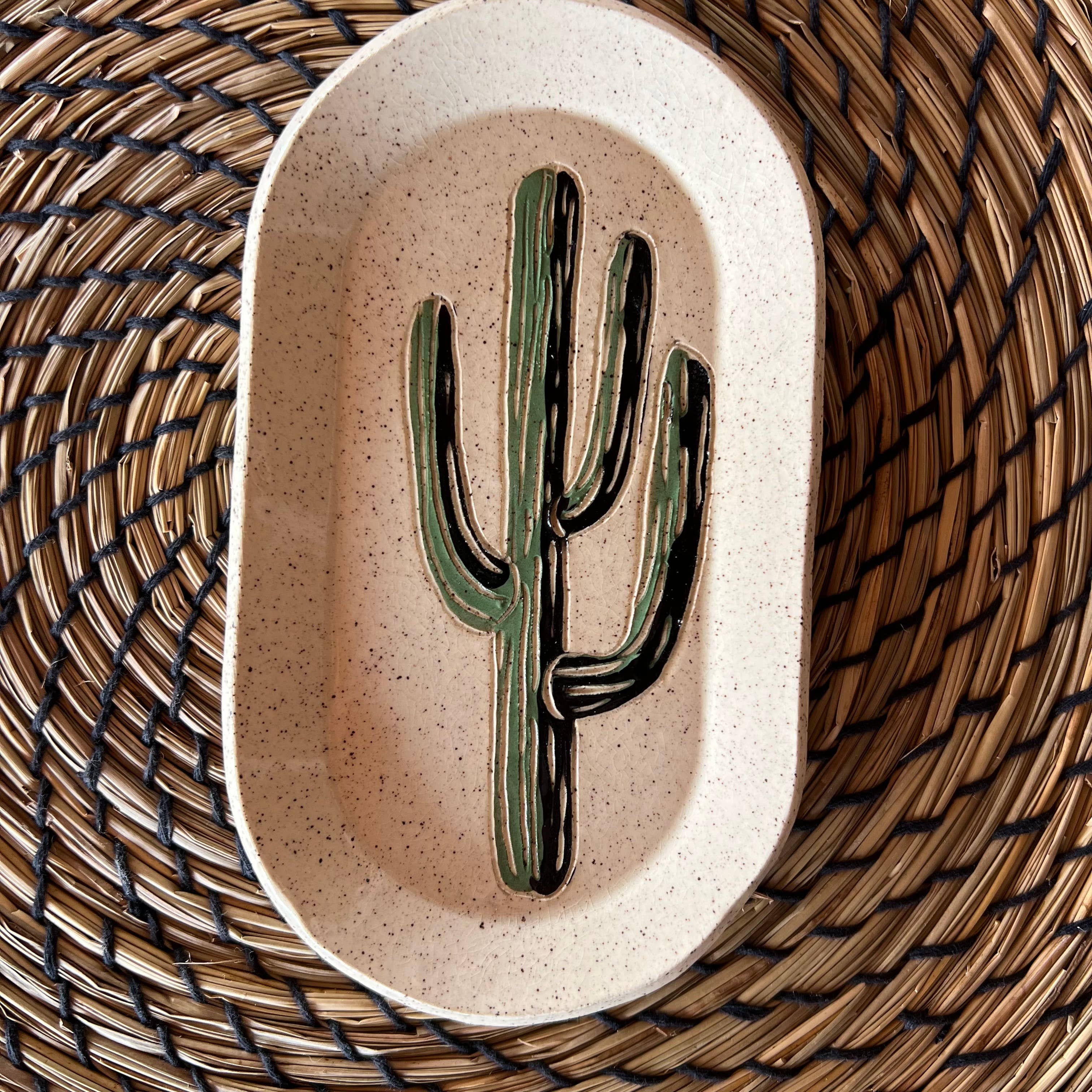 Saguaro Cactus Sgraffit Trinket Dish