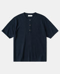 Linen Cotton Blend Knit Henley T-Shirt - Indigo