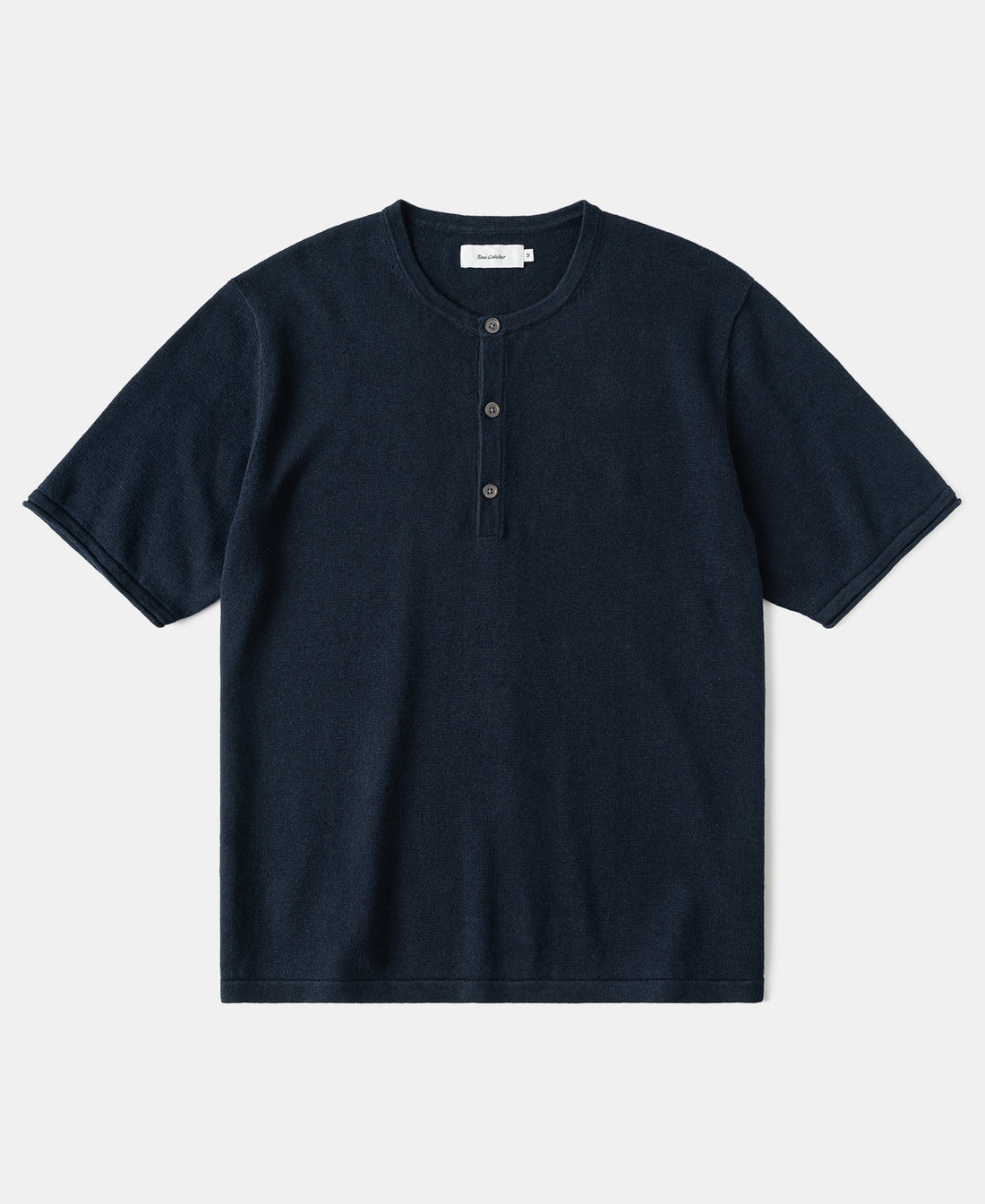 Linen Cotton Blend Knit Henley T-Shirt - Indigo