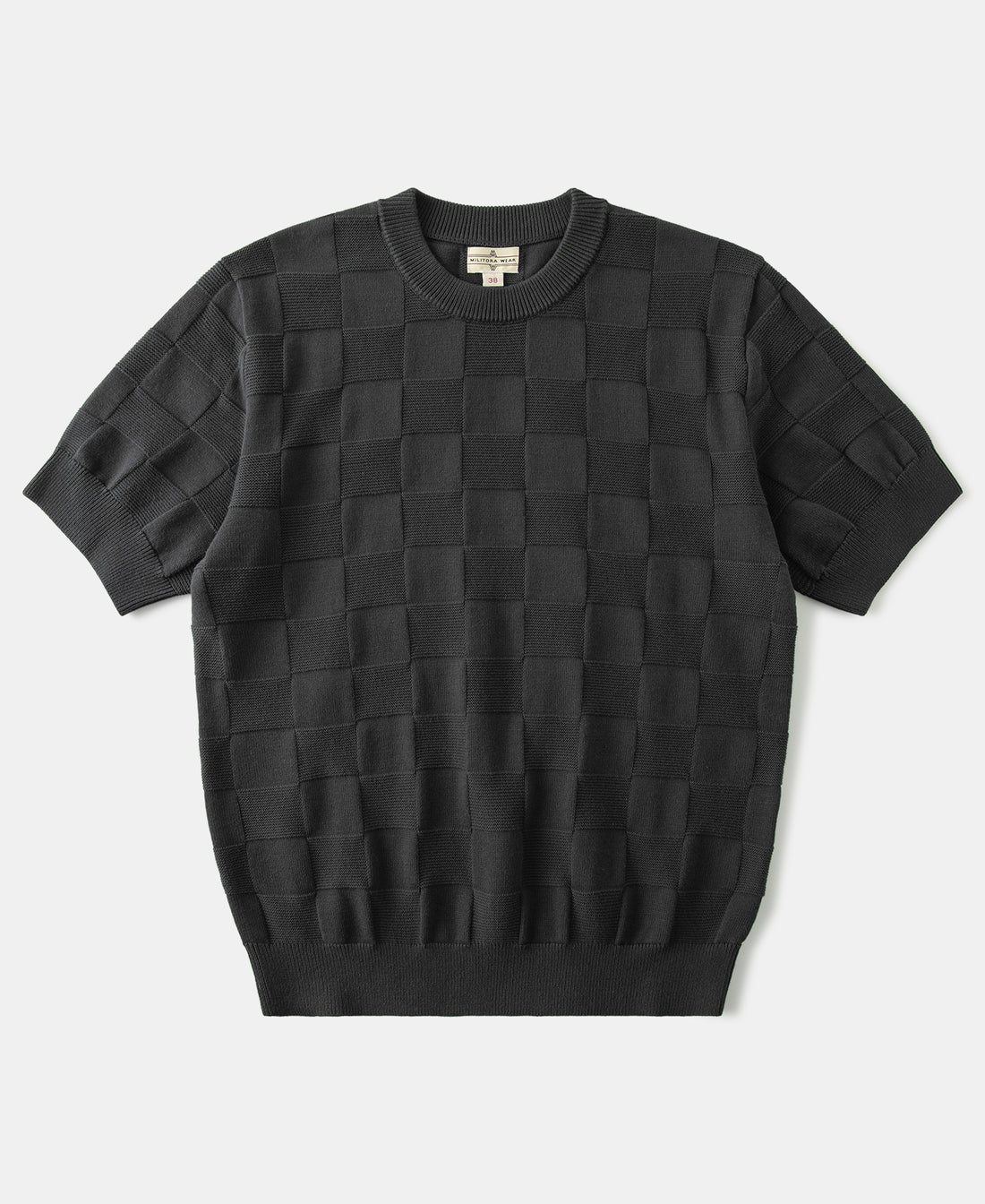 Lot 927 Retro Checker Knit Cotton Crewneck T-Shirt - Dark Gray